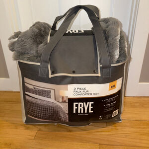 FRYE King Gray Faux Fur Comforter Set- Cozy and Warm.